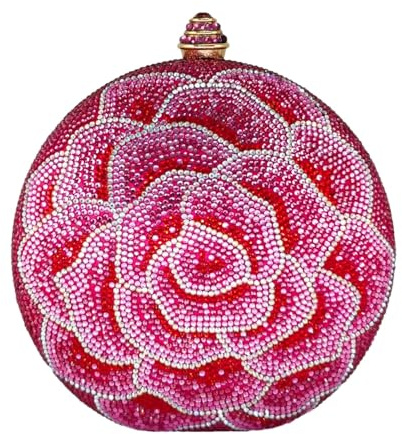 Boutique De FGG Pochette ronde à fleurs pour femme avec strass et strass, fuchsia, Mini