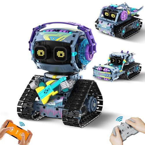 IKIDSUN 3 in 1 Robot Building Kit - App & Remote Controlled Robot with LED Eyes & Sound - STEM Toy for Kids Age 6+
