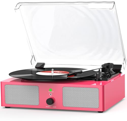 Udreamer Platine Vinyle, Tourne-Disque avec Haut-parleurs intégrés et entraînement par Courroie Bluetooth, phonographe Vintage avec 3 Vitesses Couleur Rose