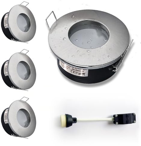 Sweier Waterproof Downlight Satin Nickel GU10, IP65 LED Bathroom Spotlights, Bulb not Included, Round Recessed Downlights for Shower Ceiling, Cutout 68mm/2.68in, 4 Pack