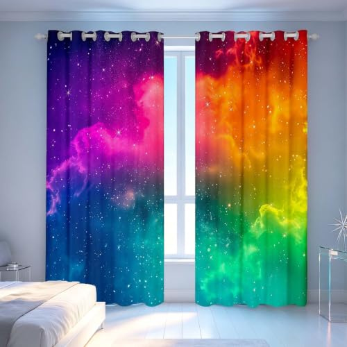 Homemissing Kids Rainbow Curtains Colorful Tie Dye Blackout Window Curtains for Bedroom Living Room for Boys Girls Galaxy Rainbow Window Drapes,W46*L54,2 Panels