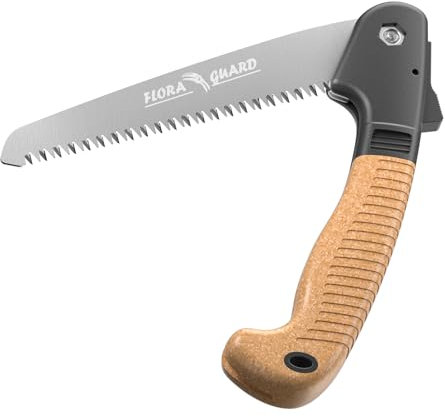 FLORA GUARD Scie pliante, lame de scie trempée SK5 195 mm, scie à branches avec poignée souple TPR et verrouillage de sécurité, scie à main pour jardin ou élagage d'arbres, camping