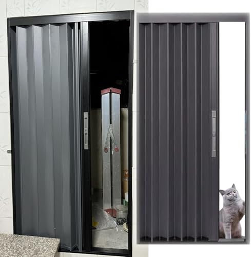 SAFWELAU Scheunentür Innentüren Verriegelbare Schiebetür mit Hardware-Kit, Unsichtbare Faltbare Akkordeontür für Schlafzimmer, Wohnzimmer, Tür, Benutzerdefinierte Größe(WxH 32x90in/81x228.6cm)