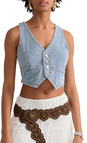 DELIMALI Womens Waistcoat Vest Vintage Steampunk Dress Jacquard Jacket Single Breasted Button Down V Neck Vest Crop Blazer Waistcoat (F-Light Blue, S)