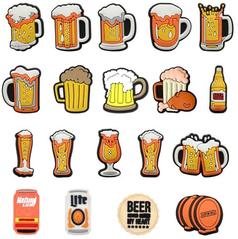 19 Stück Bier Schuhanstecker Karikatur Schuh Charms Dekoration Schuhschmuck Charms für Crocs Sandalen Kinder PVC Shoe Charm für Crocs Geschenk für Kinder Jungen Mädchen Erwachsene