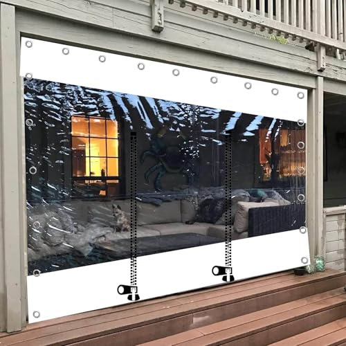 Clear Tarp Curtains with Zipper Door Weatherproof PVC Tarpaulin Panels for Outdoor Pergola Gazebo Porch Transparent Waterproof and Durable 8.2 x 9.8ft Ideal for Patio Enclosure and Privacy Screening