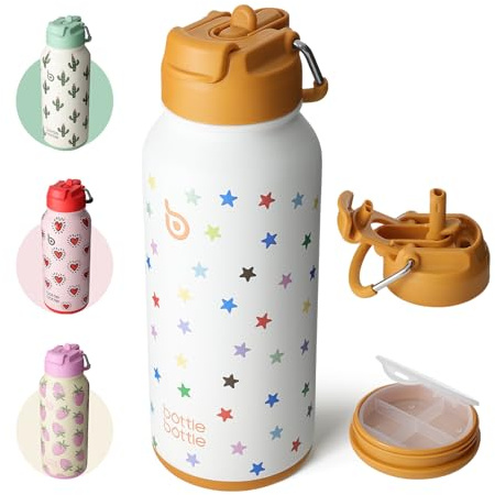 BOTTLE BOTTLE Insulated Water Bottle 950ml(32oz) Stainless Steel Sports Water Bottles with Straw Dual-use Lid Drink Flask Design for Gym with Pill Box (stellar pop)