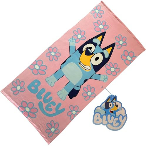 Bluey Toalla Infantil Rosa 70x140 cm | Microfibra Suave y Ultraligera | Secado Rápido | Diseño Oficial Playa, Piscina y Baño | Regalo Ideal para Niñas y Fans