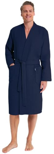 Twinzen - Peignoir de Bain Homme Gauffré 100% Coton - Peignoir Nid Dabeille - Léger, Doux et Absorbant - Bleu Foncé - XXL