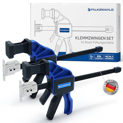 Falkenwald One-handed clamp set of 2 for Bosch guide rail, for tensioning, stretching, fixing with one hand, clamping clamp for Bosch guide rail, clamping clamp clamps, one-handed clamps