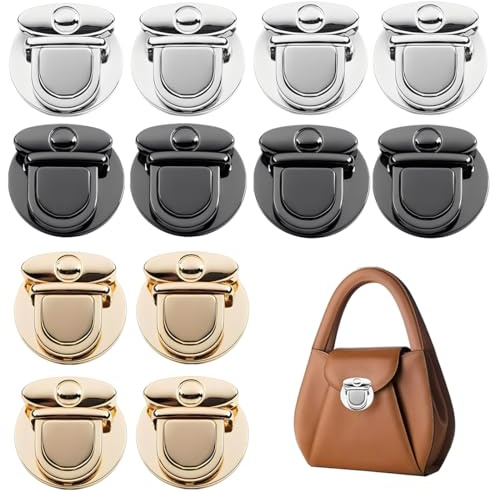 YUPZAR 12 Pezzi Scrocco in Metallo Set,Chiusura Borsa Uncinetto,Adatti per DIY Borse a Mano,Accessori per Borse Uncinetto,Oro Chiaro +Nero Pistola +Argento
