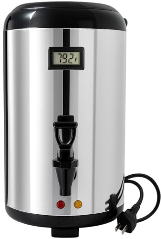 Electric Hot Drink Dispenser with Temperature Display & 304 Stainless Steel Heating Plate, 12L / 3.2 Gallon Heated Beverage Dispenser with Spigot for Milk Tea, Coffee & Water