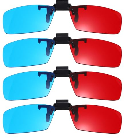 QUARKZMAN 4pcs Lunettes 3D Rouge Bleu/Cyan À Clipser, Lunettes 3D Anaglyphes Cadre Carré Suspendu pour Movies Theater Games TV Photos Projector