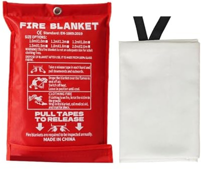 Vibsky Couverture anti-feu en fibre de verre : 1,8 m x 2 m réutilisable pour la maison, la cuisine, la voiture et le bureau, double fonction de protection contre les flammes