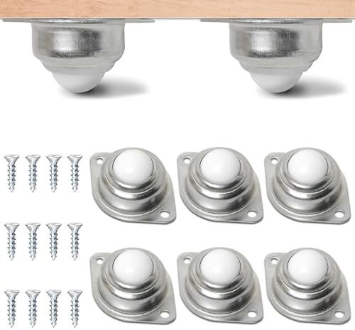 6 Pezzi Rotelle a Sfera per Mobili, Ruote di Trasferimento a 360 Gradi in Nylon, Rulli di Trasporto Silenziosi per Divani, Scaffali e Contenitori, con 12 Viti Inlcuse, Argento