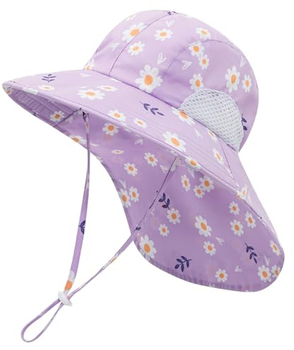 Cysocool Chapeau d'enfant à large bord avec rabat de nuque 4-13 ans - Chapeau de soleil pour filles avec queue de cheval - Chapeau de soleil pour garçons en maille - Chapeau anti UV avec protection de