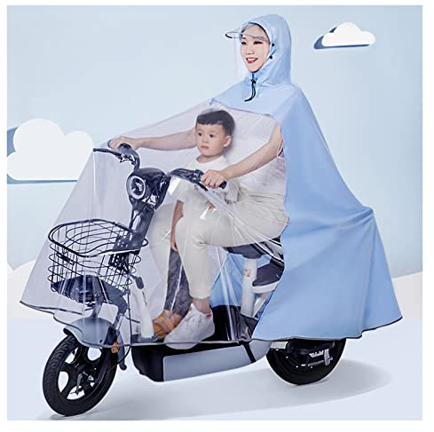 Poncho de lluvia transparente con capucha, capa de lluvia for bicicleta eléctrica, funda for Scooter de movilidad, ponchos a prueba de viento for mujer(Blue,3X-Large)
