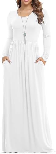 VIISHOW Women's Long Sleeve Loose Plain Maxi Dresses Casual Long Dresses with Pockets(White,3X-Large)