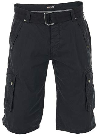 riverso Cargo shorts herr med bälte normal passform RIVAnton korta byxor, cargoshorts sommar 100 % bomull blå beige, svart, grå, grön, 30 31 32 33 34 36 38 40 42 44 46, Svart (24000), 32