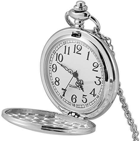 Exblue 3Colors Classique Quartz Analogique Lisse Montre de Poche Collier Pendentif avec Chaîne(Argent)
