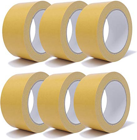 gws 6 Rollen Doppelseitiges Klebeband, Stark klebendes Teppichband für Teppiche & PVC-Böden, Profi-Qualität je Rolle 25 m x 50 mm