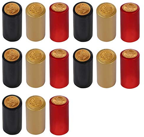 150 Pcs Capsules Thermorétractables En Pvc Emballage Rétractable Au Vin Permanent Sûr Non Toxique Facile à Utiliser, Pour Familles, Caves à Vin, Restaurants, Fêtes Etc—Noir, Vin Rouge, Or, 30 Mm