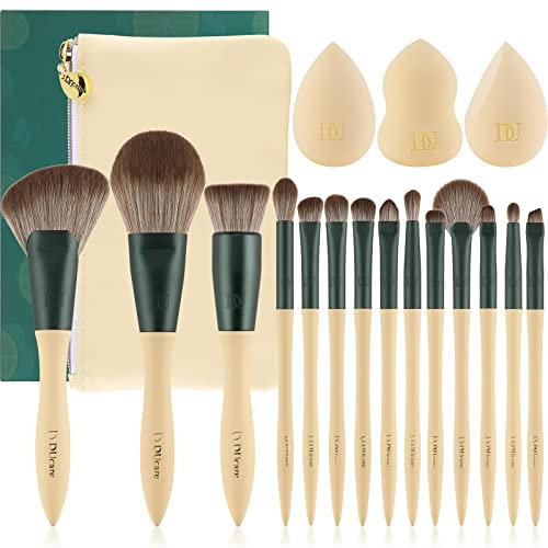 DUcare Make up Pinsel Set 14 Stücke mit 3 Make up Schwämmen und Kosmetiktasche – Limetten-Serie Premium Synthetic Schminkpinsel set professionelle Pinselset Makeup Kabuki-Pinsel