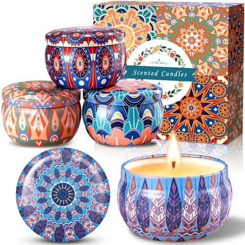 VIPNAJI 4Pcs Candele Profumate Regalo,Regalo Donna,Set Candele Profumate,Cera di Soia Naturale,per Anniversario Natale San Valentino Festa della Mamma Yoga, Decorazione