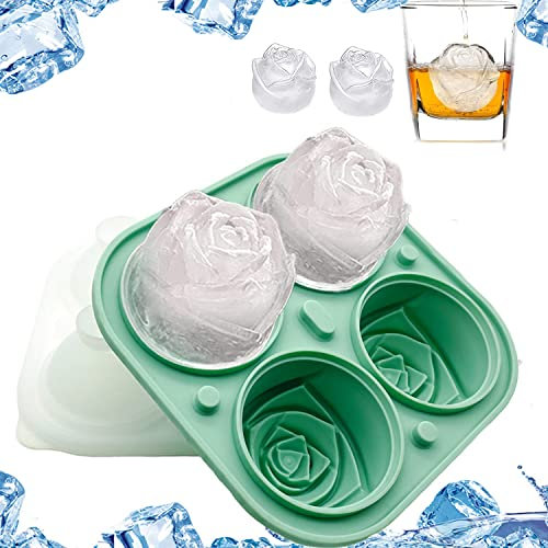 Bandejas de silicona para cubitos de hielo con tapa, molde de cubitos de hielo en forma de rosa 3D, moldes sin BPA, silicona de fácil liberación y bandejas flexibles, whisky, cóctel