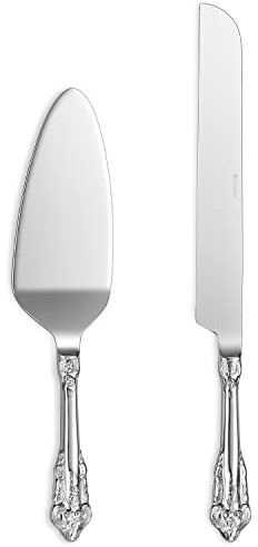 KEAWELL Gorgeous Wedding Cake Knife and Server Set, 18/10 Stainless Steel, Fine Luxury Cake Cutting Set (Silver)