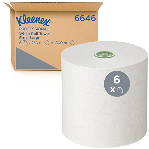 Kleenex Rouleaux d'essuie-mains en papier 6646 - rouleaux d'essuie-mains en papier E-Roll grand format - 6 x rouleaux de 250 m d'essuie-mains en papier blanc (1 500 m au total)