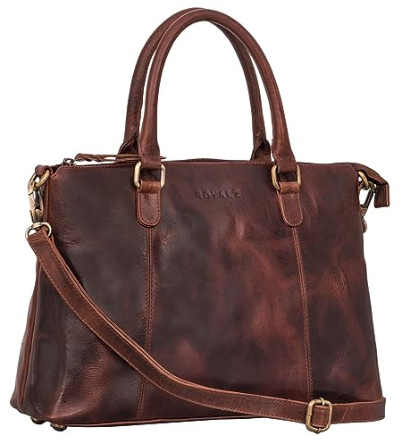 ROYALZ 'Payton' Elegante Lederhandtasche Damen Echtleder Klein Vintage Henkeltasche Ledertasche Frauen, Farbe:Roma Cognac Braun