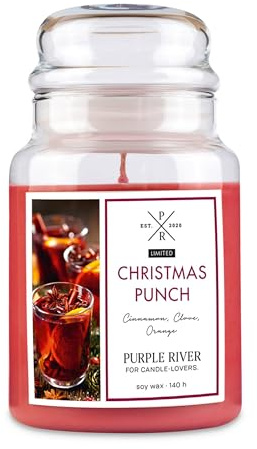 Purple River Große Duftkerze im Glas mit Deckel | Christmas Punch | Duftkerze Weihnachten | Kerzen lange Brenndauer | Sojawachskerze | Raumduft für Zuhause