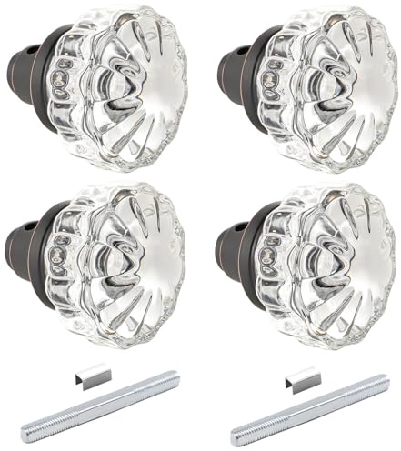 ToPToToo 2 Sets Glass Door Knobs Interior, Old Style Door Knob Replacement, Vintage Crystal Door Knobs, Antique Mortise Door Knobs, Oil Rubbed Bronze Finish