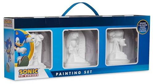 Sonic The Hedgehog DIY Figurine Set Paint Your Own Knuckles Amy Plaster Figure Colouring Craft Kit for Kids Boys Girls Activity Set - Paint and Brushes Included