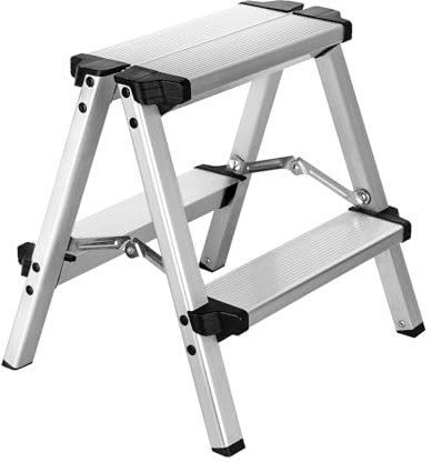 Miscoos Escalera de Aluminio de 2 Peldaños - Pequeña y Doméstica para Cocina, Antideslizante y Estable, Capacidad de Carga hasta 150 kg