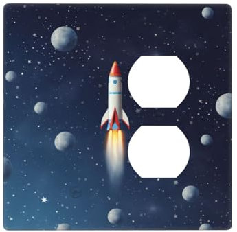 Wall Plate 2 Gang Switch Plate Rocket in Space Decorative Wall Plates Electrical Outlet Cover for Living Room Light Switch Cover Toggle Light Switch Plates Plug Cover Style R