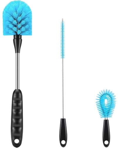 12.2 inch Bottle Brush Set of Three,Washable Coffee Cups, Water Bottles, Baby Bottles, Straws, to-go Cups, Long-Handled 3-in-1 Stainless Steel Bottle Brushes. (Blue)