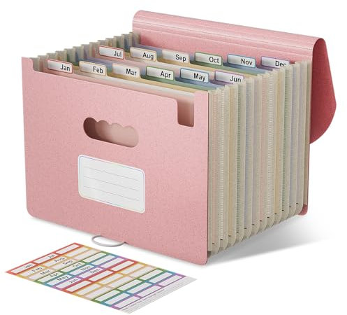 EcoStash Dokumentenmappe A4 12 Fächer, Weizenstroh Fächermappe Sortiermappe Bunte Datei Ordner Organizer, Akkordeon Aktenmappe Ordnungsmappe, BPA-frei, Zurück zur Natur, Gesundes Leben-Erdbeerrosa