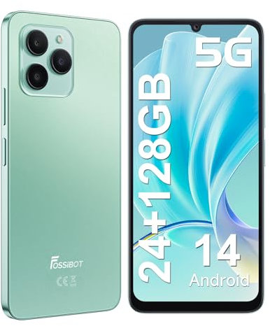 FOSSiBOT 5G Smartphone, Android 14 NFC Cell Phone, 24GB+128GB/1TB, 6.745 HD+ Display, 50MP+8MP+2MP Camera, 4900mAh, SIM-Free & Unlocked Mobile Phones, 5G Dual SIM/Face ID/Fingerprint/GPS/OTG (Green)