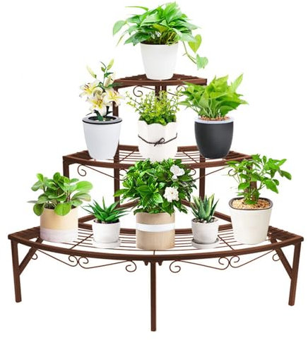 WZWTYSM Étagère d'angle à 3 Niveaux en métal pour Plantes, présentoir de Pots de Fleurs de Style escalier, présentoir de Plantes en échelle, étagère à Plantes en Quart de Rond pour Une Utilisation i