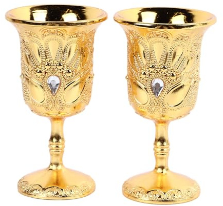 Jerliflyer Chinese Chalice Elegant Retro Embossed Gold Style Metal Glass Pimp Cup for Party Banquet Bar Family