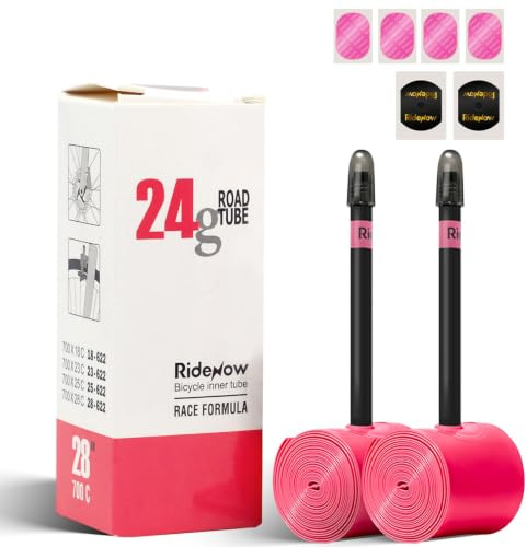 RideNow 700C TPU cykelslang kompatibel med 700 x 18/23/25/28C, 2-pack 24 g ultralätt racercykelslang med Presta ventil 65 mm