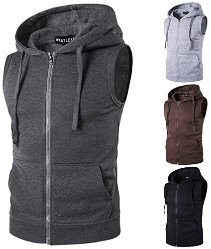 Sweat à Capuche sans Manches pour Homme, débardeur de bodybulding avec Poche zippée, Gilet à Capuche pour entraînement Musculaire