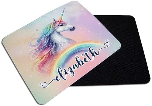 Personalised Rainbow Unicorn Design for Girls, Kids – Gift for Back to School, Birthday & Unicorn Fans, Mouse Pad, Mouse Mat, PC/Computer Accessories.