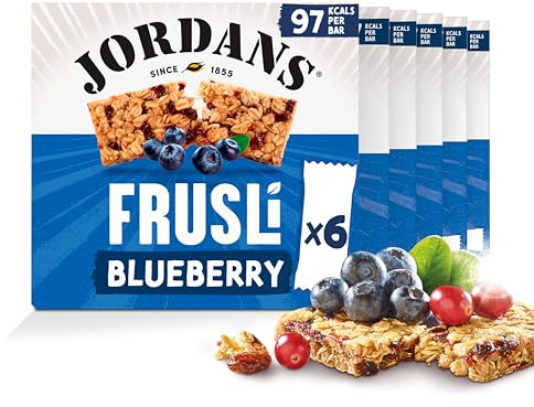 Jordans Frusli Chewy Oat Cereal Bar - Blueberry - British Baked Source of Fibre Snack Bars - No Artificial Flavours or Preservatives - Pack of 6 x 6 x 25g (36 Bars)