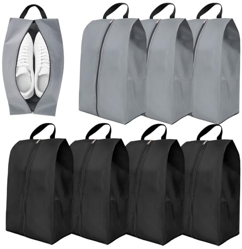 Aurinovellia 8 Sacs à Chaussures Voyage, Housses Chaussures imperméables avec Fermeture éclair, Sac Rangement Chaussures, Pochette Chaussures Voyage pour Maison ou déplacement (Noir, Gris)