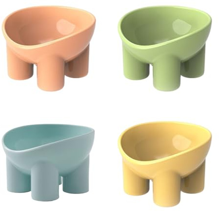 Cuenco Elevado para Gatos – Protector de Cuello de 4 Piezas, Cocina de Alimentos con Patas de Elefante, Platos en ángulo para Mascotas, Cuenco de Agua Antideslizante | de Cocina