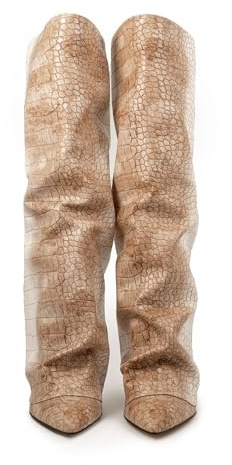 Generisch Stivali alti al ginocchio da donna, punta a punta, tacco grosso, stivali impilati, stivali casual con risvolto per autunno e inverno, beige., 42 EU