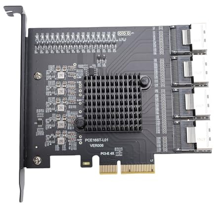 Jectse Adaptador PCIE a SFF 8087, Tarjeta de Expansión MINI SAS de 4 Puertos con Soporte Serial ATA 3.0 de 16 Puertos, para 10 11 2003 y